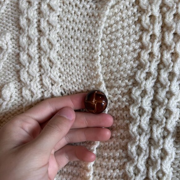 1990s handmade vintage button up wool fishermans aran cardigan! - Picture 14 of 16